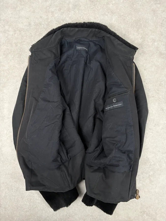 2000s Massimo Rebecchi Black Shearling Leather Jacket bxYQaGi 8