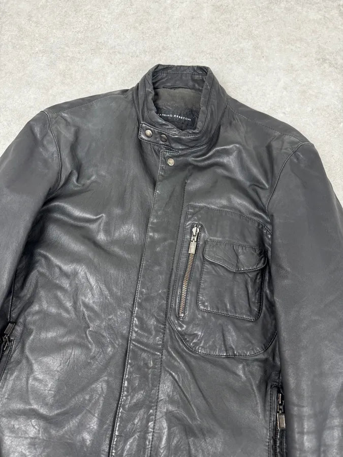 2000s Massimo Rebecchi Black Cargo Biker Leather Jacket  hhOXAfX 4