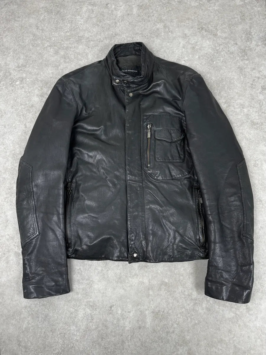 2000s Massimo Rebecchi Black Cargo Biker Leather Jacket  hhOXAfX 0