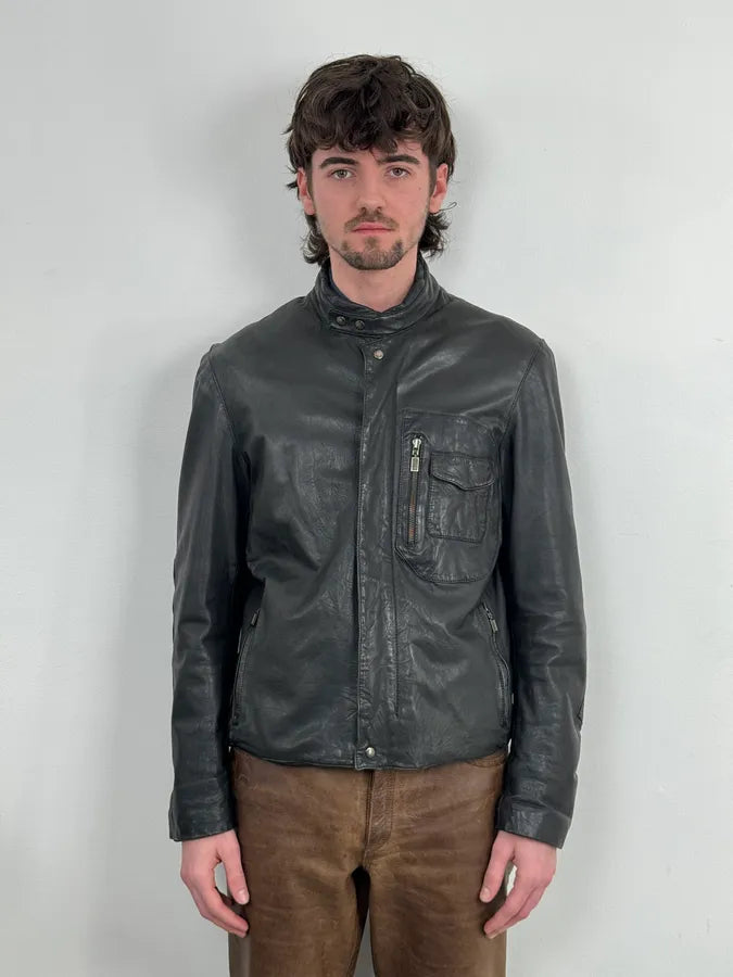 2000s Massimo Rebecchi Black Cargo Biker Leather Jacket  hhOXAfX 1