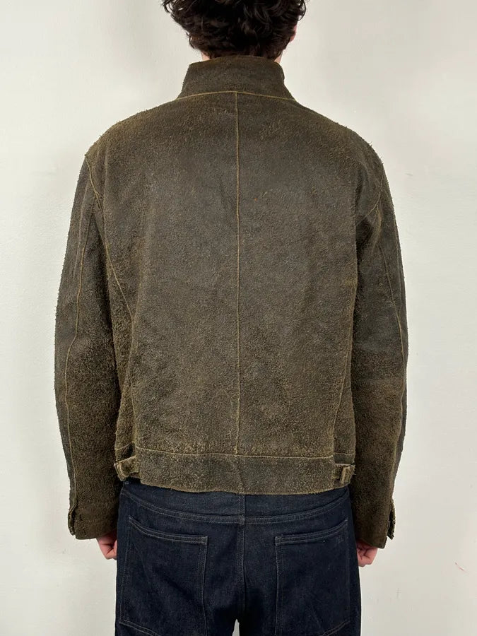2000s Massimo Rebecchi Brown Eroded Biker Leather Jacket oDVJtjt 2