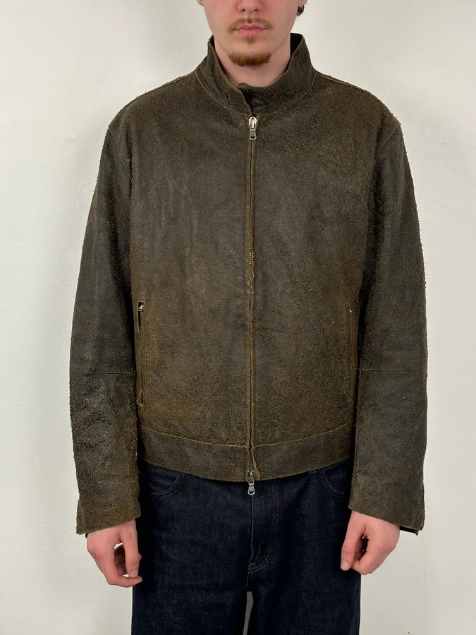 2000s Massimo Rebecchi Brown Eroded Biker Leather Jacket oDVJtjt 1
