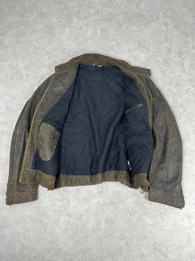 2000s Massimo Rebecchi Brown Eroded Biker Leather Jacket oDVJtjt 6