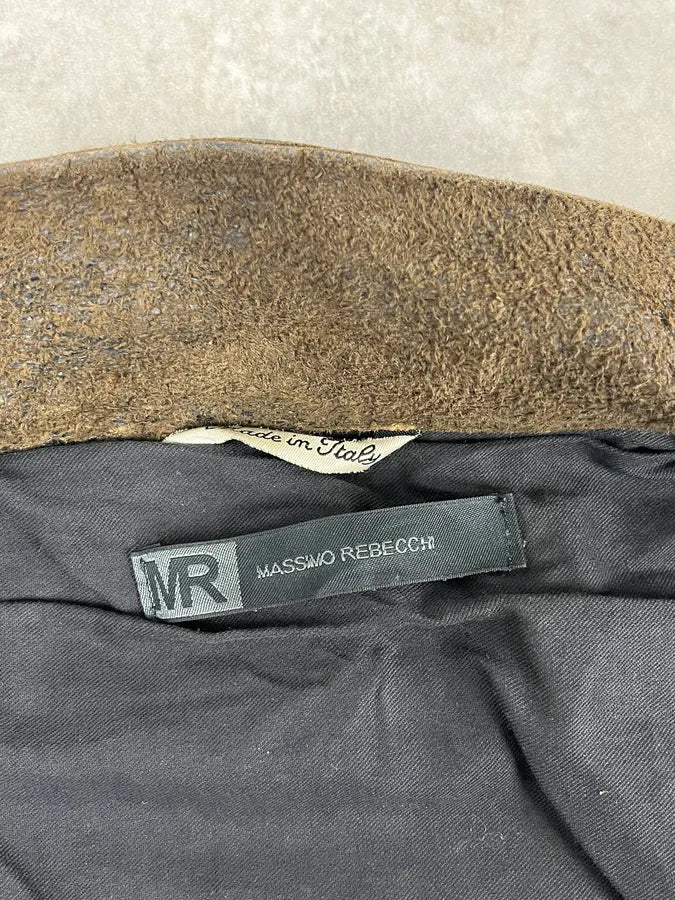 2000s Massimo Rebecchi Brown Eroded Biker Leather Jacket oDVJtjt 8