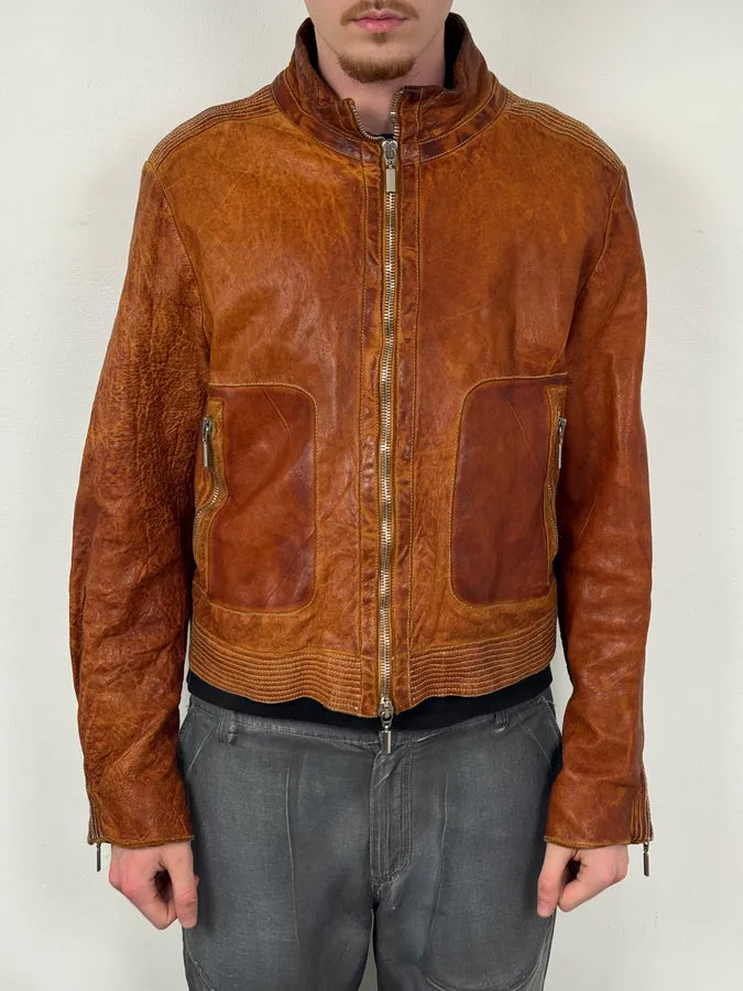 2000s Massimo Rebecchi Cognac Biker Leather Jacket BwXaAaB 0