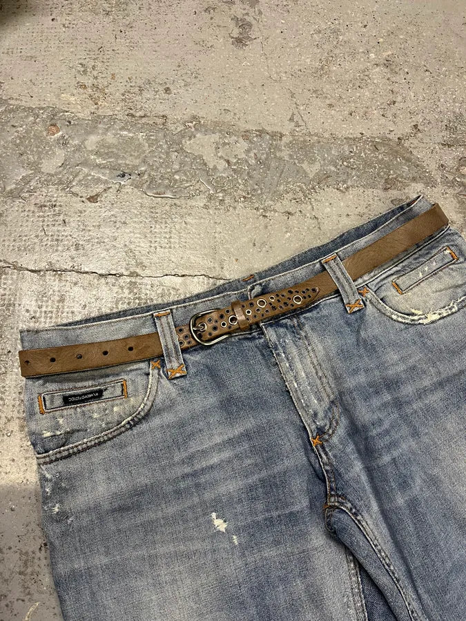 2000s Massimo Rebecchi Eyelet Brown Leather Belt kcNEhpE 0