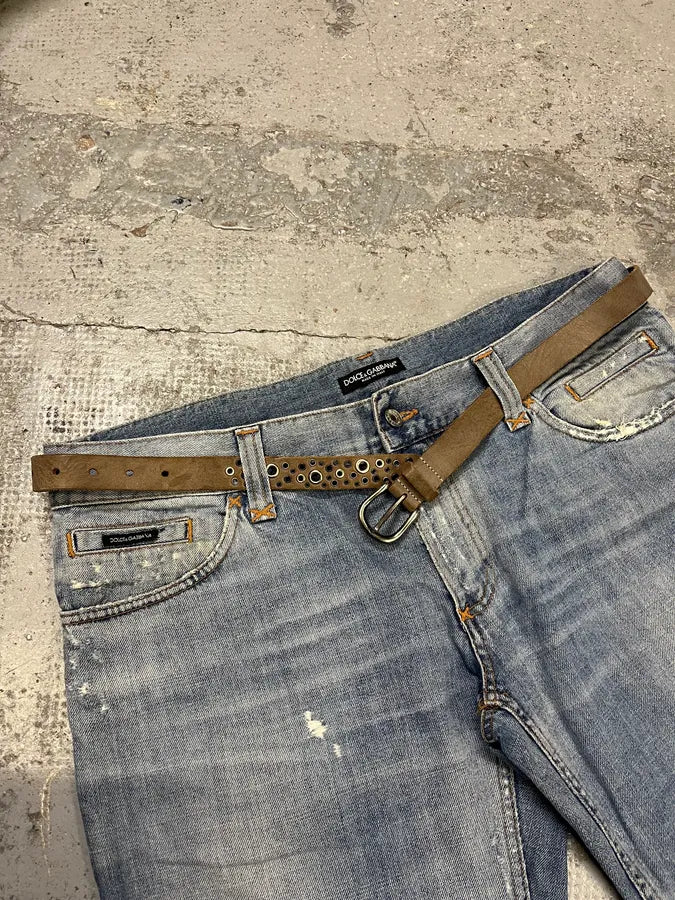 2000s Massimo Rebecchi Eyelet Brown Leather Belt kcNEhpE 2