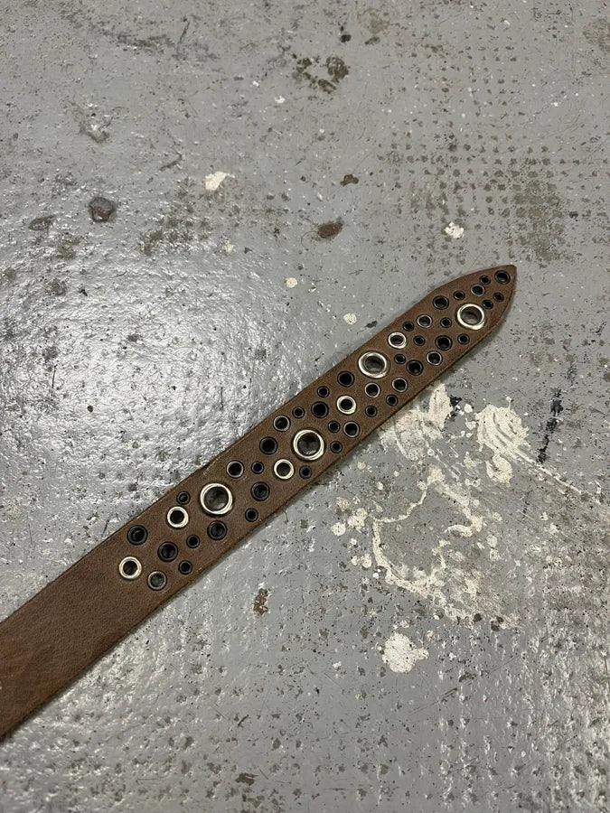 2000s Massimo Rebecchi Eyelet Brown Leather Belt kcNEhpE 6