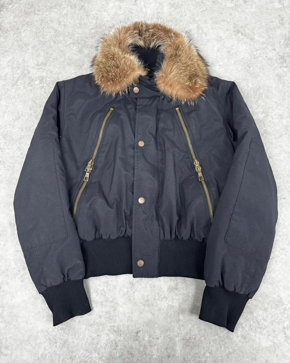 2000s Massimo Rebecchi Fur Front Zips Navy Bomber Jacket efWabib 0