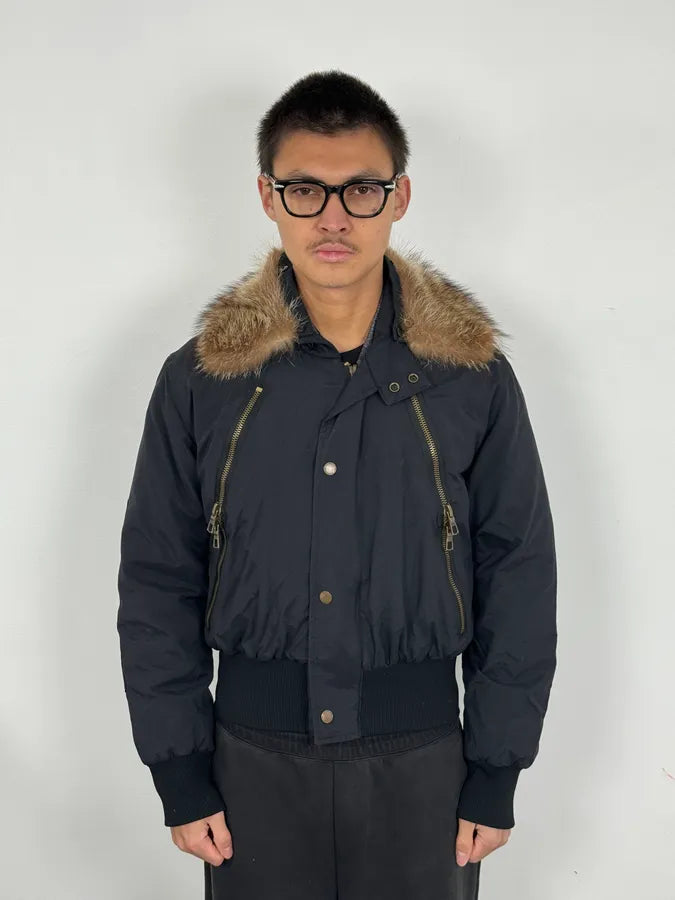 2000s Massimo Rebecchi Fur Front Zips Navy Bomber Jacket efWabib 1