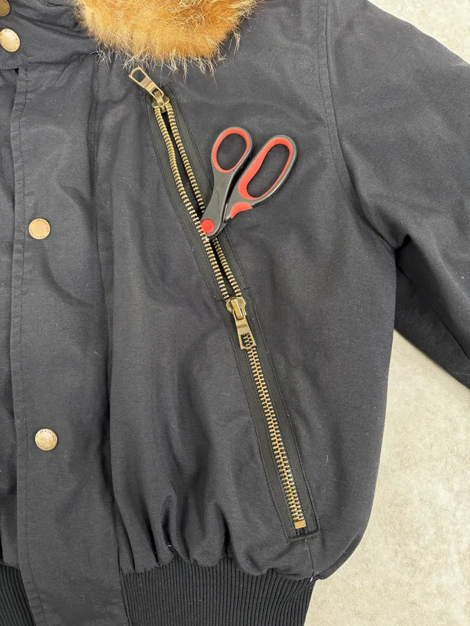 2000s Massimo Rebecchi Fur Front Zips Navy Bomber Jacket efWabib 6