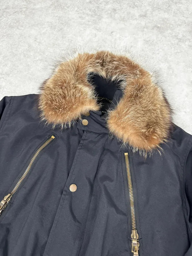 2000s Massimo Rebecchi Fur Front Zips Navy Bomber Jacket efWabib 4