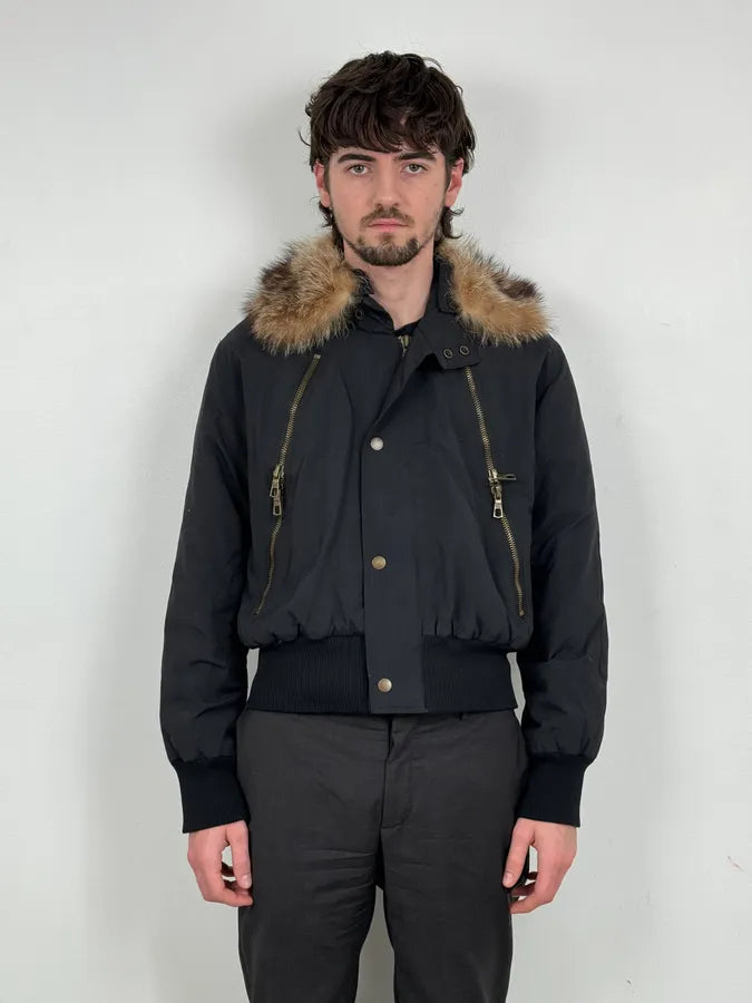 2000s Massimo Rebecchi  Fur Front Zips Navy Bomber Jacket glPEYfb 0