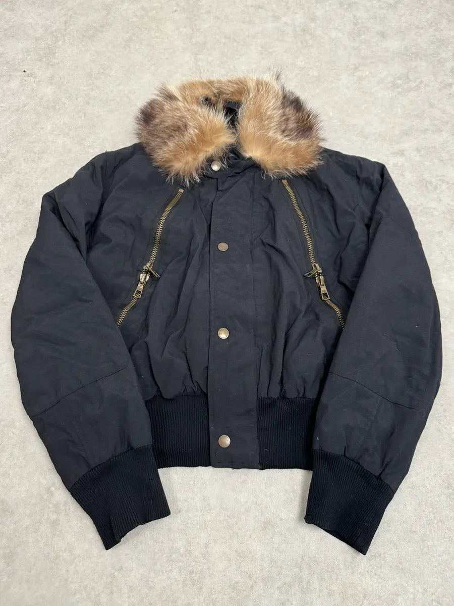 2000s Massimo Rebecchi  Fur Front Zips Navy Bomber Jacket glPEYfb 2