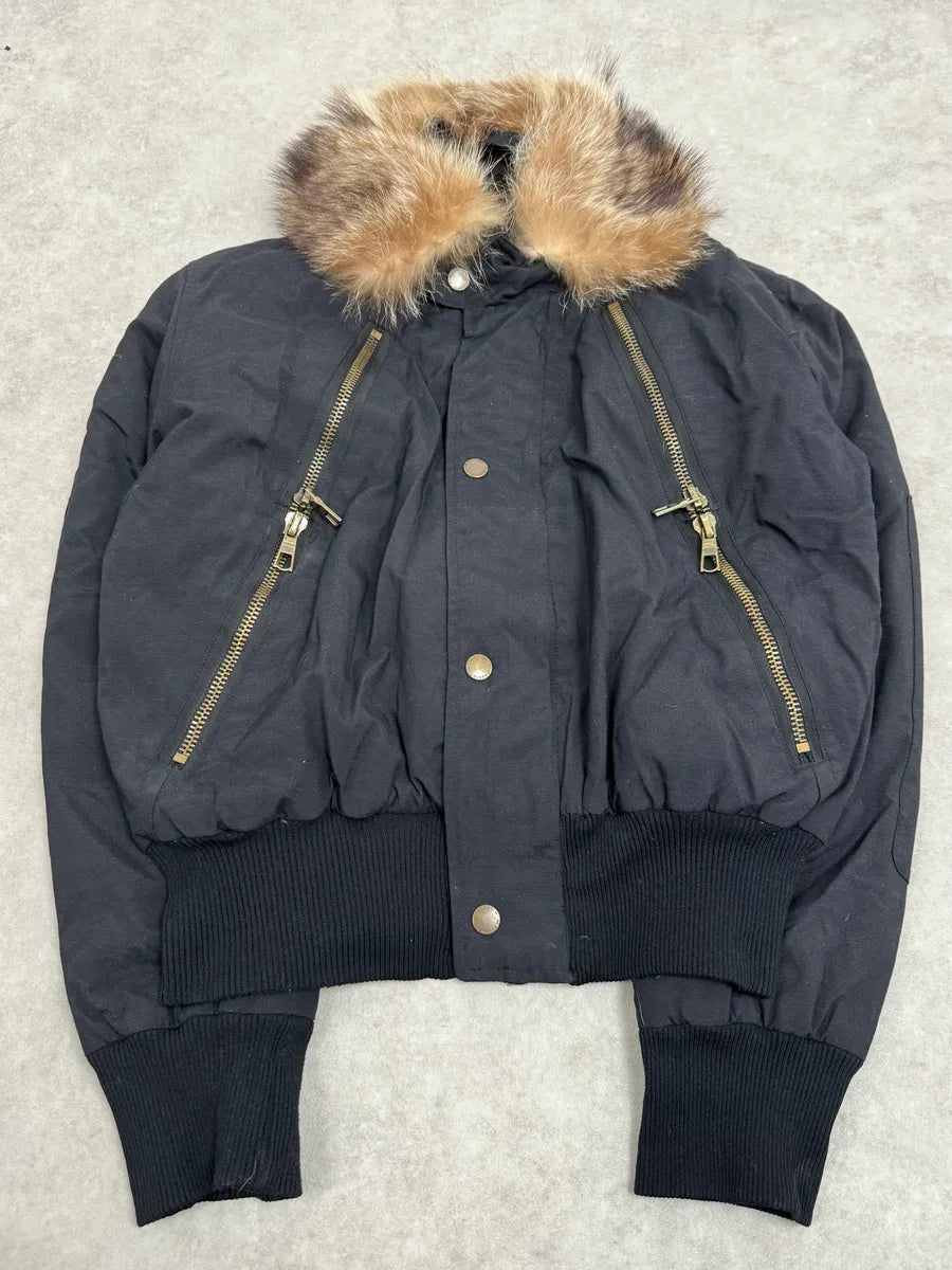2000s Massimo Rebecchi  Fur Front Zips Navy Bomber Jacket glPEYfb 3