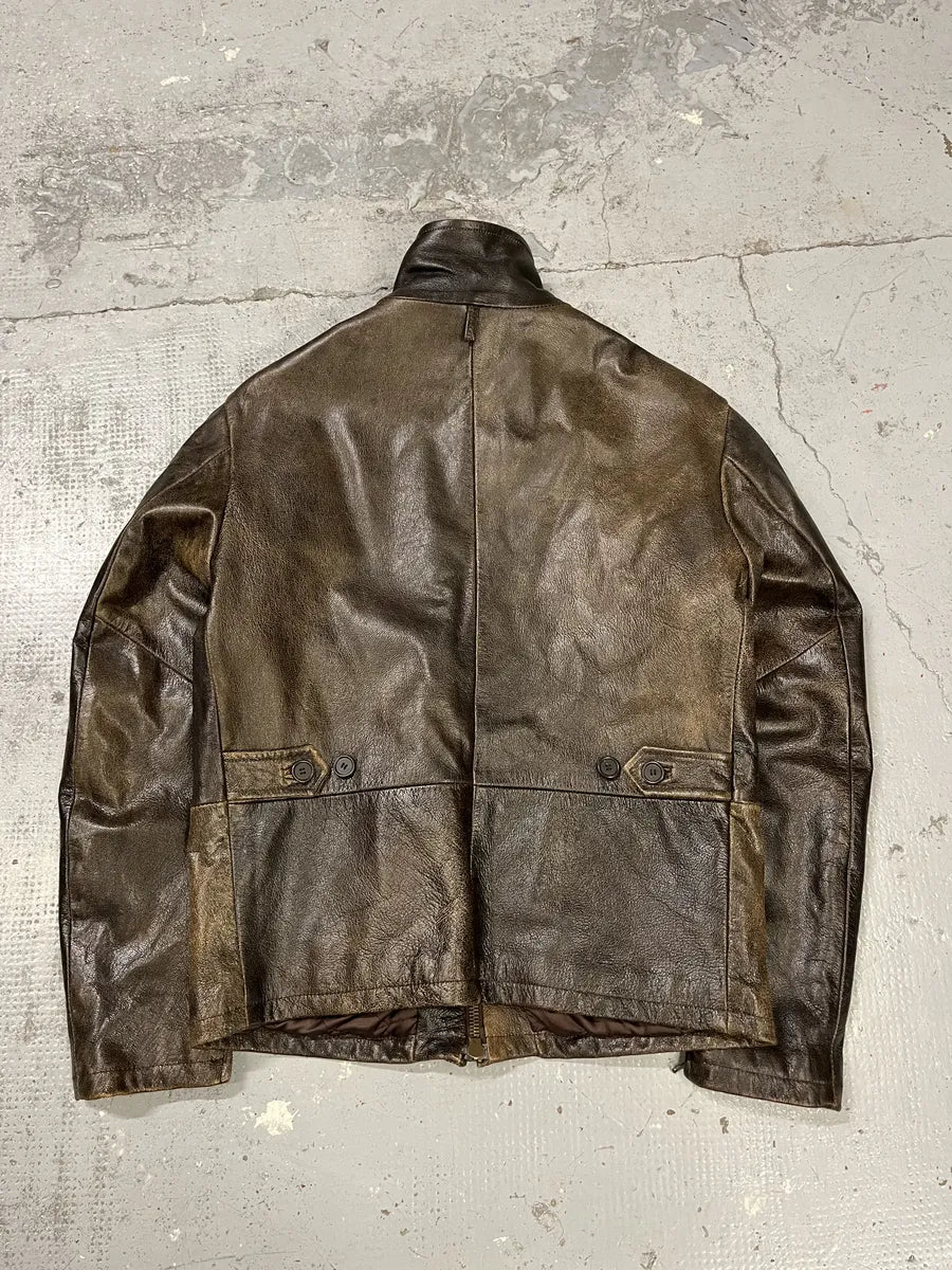 2000s Massimo Rebecchi Raw Aged Brown Leather Jacket BbCDBDC 3