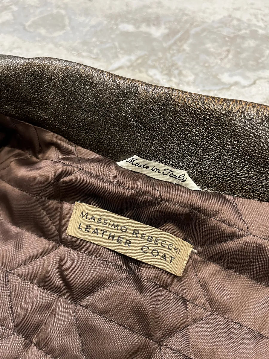 2000s Massimo Rebecchi Raw Aged Brown Leather Jacket BbCDBDC 5