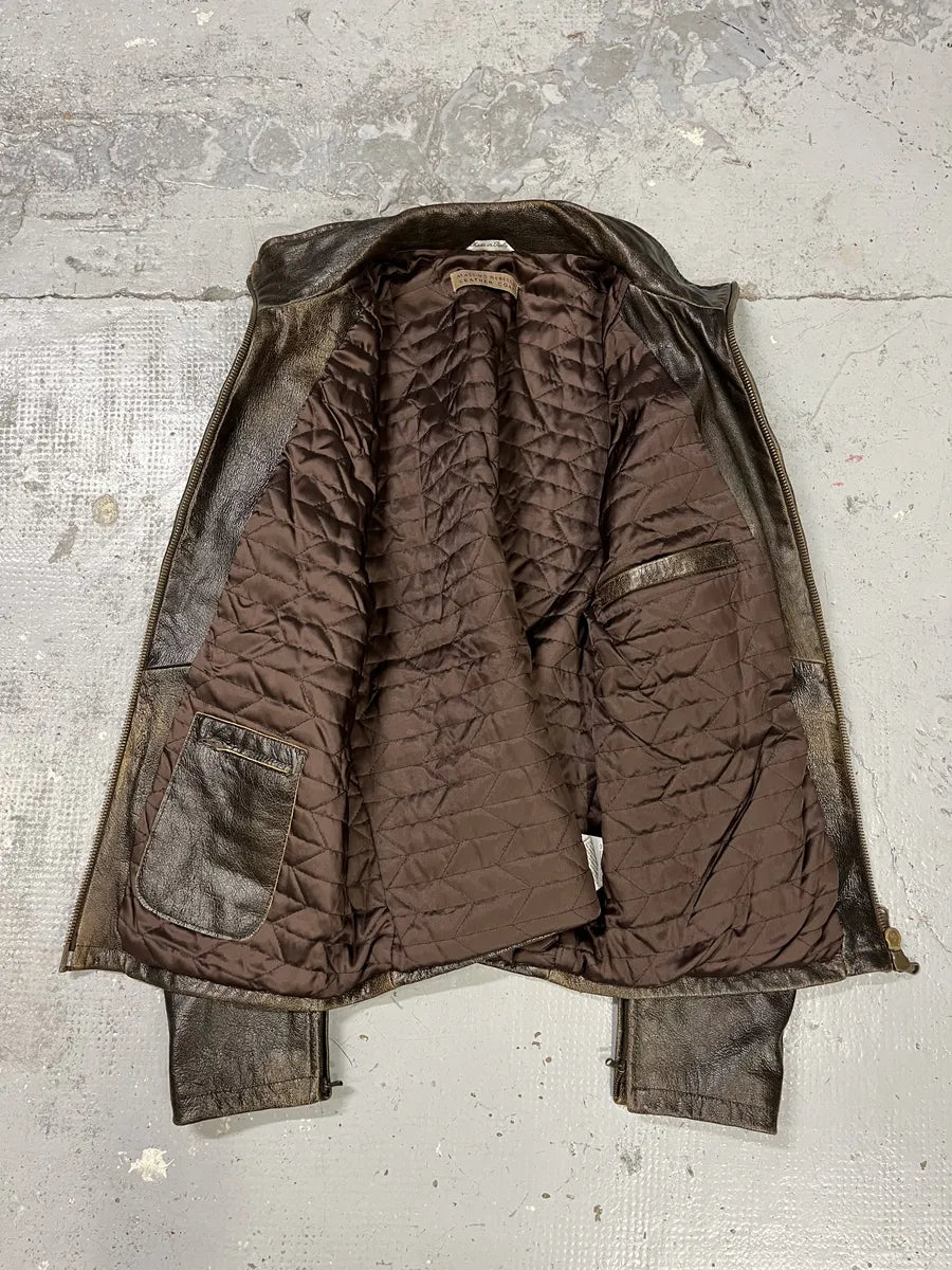 2000s Massimo Rebecchi Raw Aged Brown Leather Jacket BbCDBDC 6