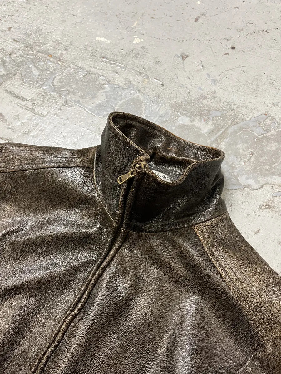 2000s Massimo Rebecchi Raw Aged Brown Leather Jacket BbCDBDC 7