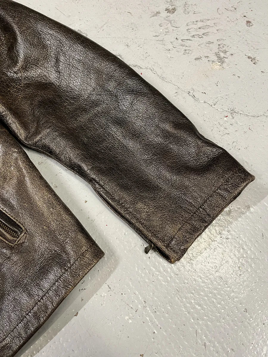 2000s Massimo Rebecchi Raw Aged Brown Leather Jacket BbCDBDC 8