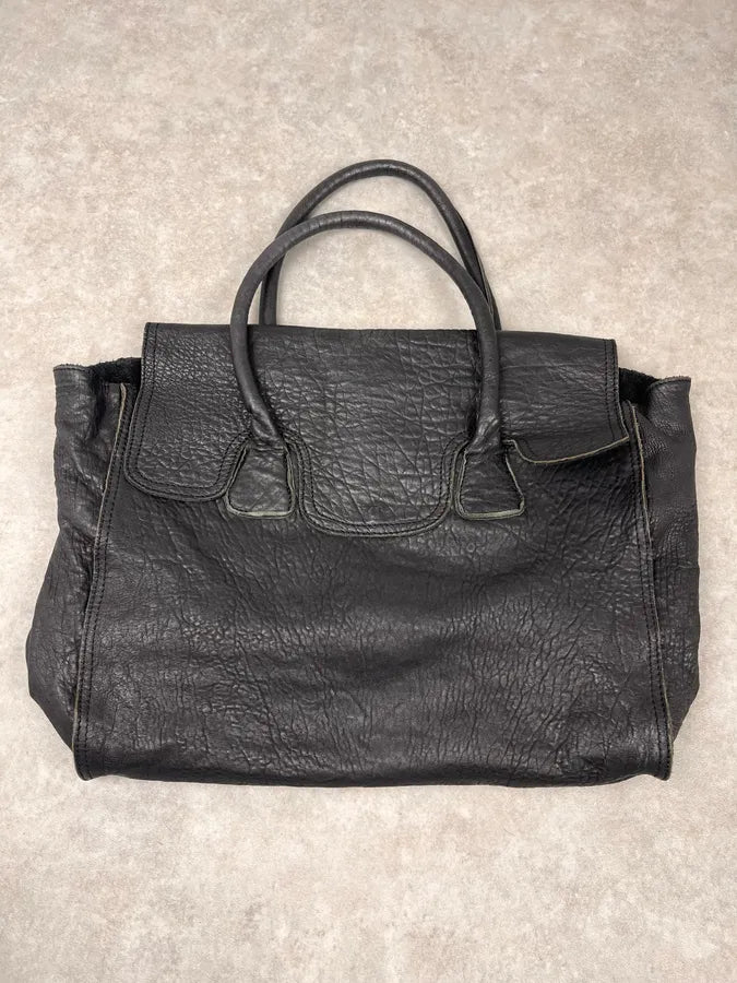2000s Massimo Rebecchi Raw Black Leather Handle Bag YxnHRcy 0