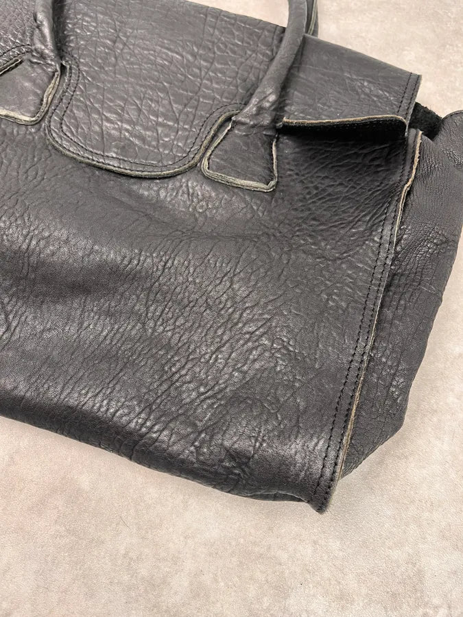 2000s Massimo Rebecchi Raw Black Leather Handle Bag YxnHRcy 4