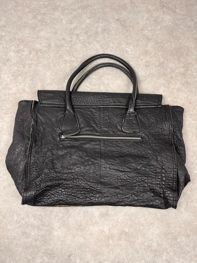 2000s Massimo Rebecchi Raw Black Leather Handle Bag YxnHRcy 5