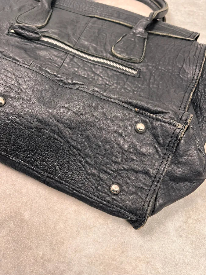 2000s Massimo Rebecchi Raw Black Leather Handle Bag YxnHRcy 6