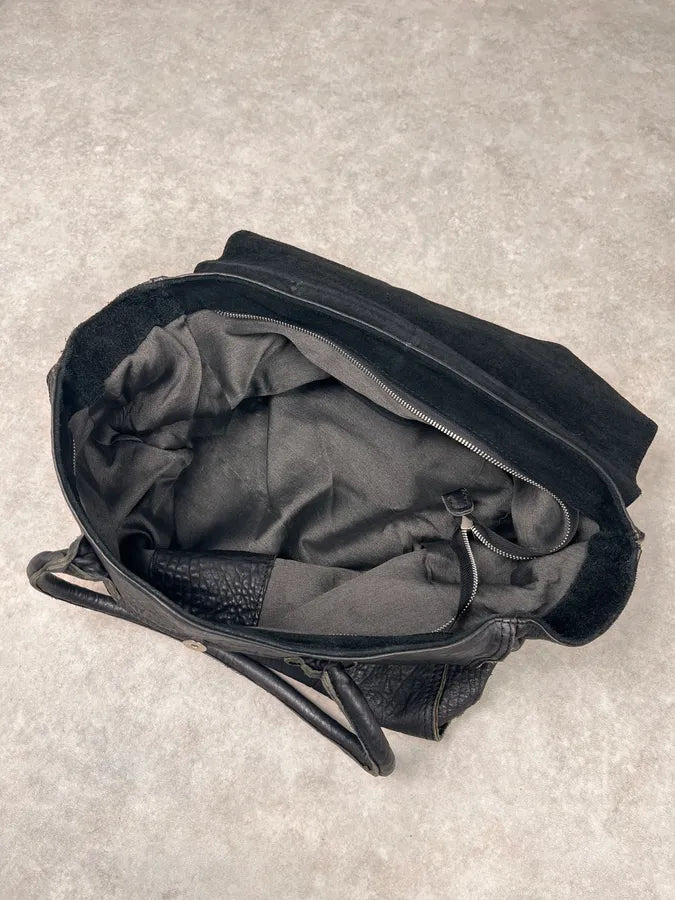 2000s Massimo Rebecchi Raw Black Leather Handle Bag YxnHRcy 7