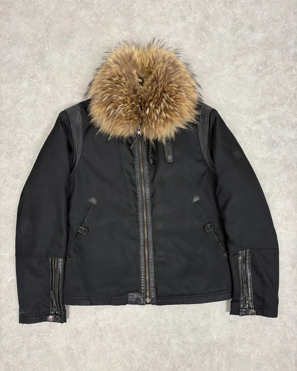 2000s Massimo Rebecchi Fur Collar Black Jacket EtDzewn 2