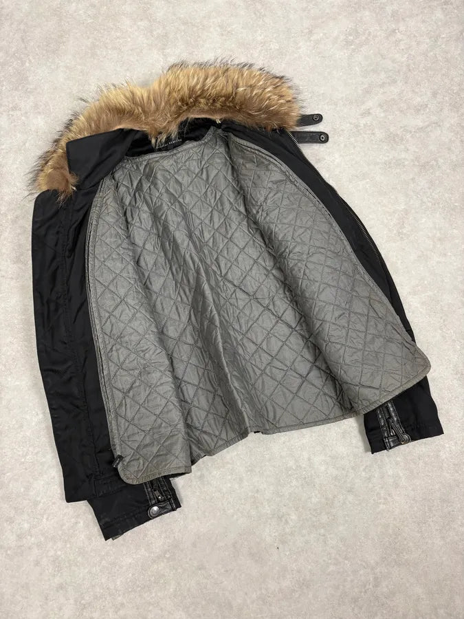 2000s Massimo Rebecchi Fur Collar Black Jacket EtDzewn 6
