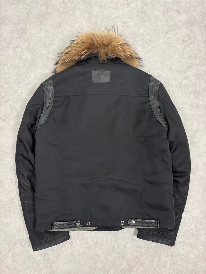 2000s Massimo Rebecchi Fur Collar Black Jacket EtDzewn 3