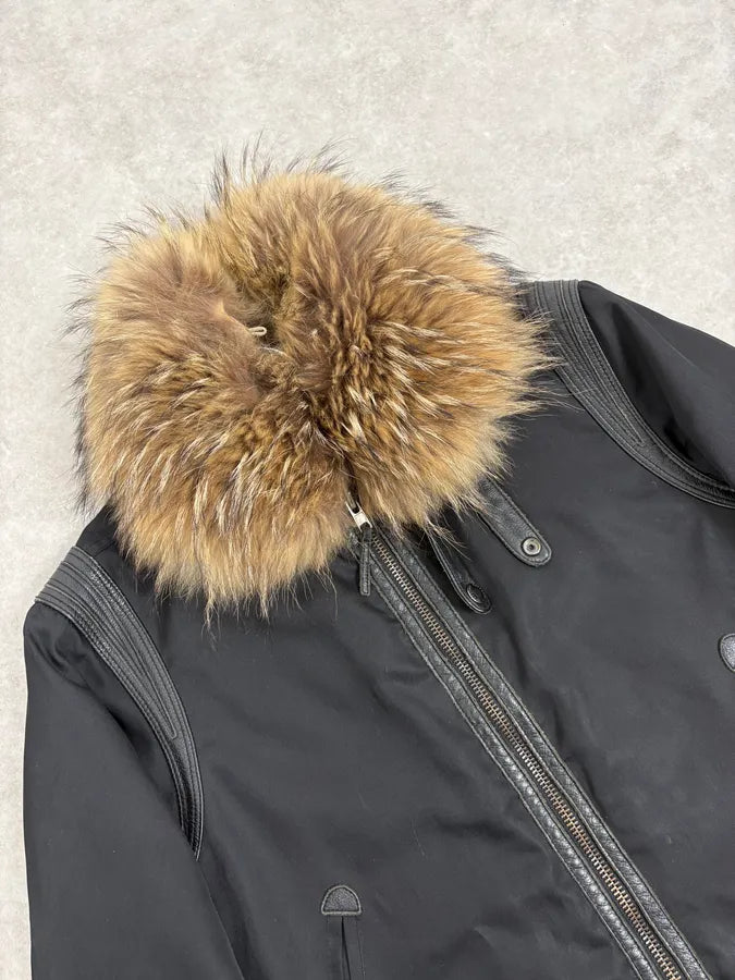 2000s Massimo Rebecchi Fur Collar Black Jacket EtDzewn 5