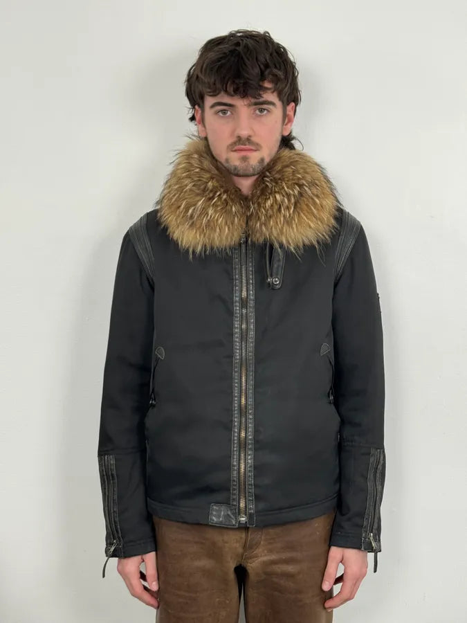 2000s Massimo Rebecchi Fur Collar Black Jacket EtDzewn 0