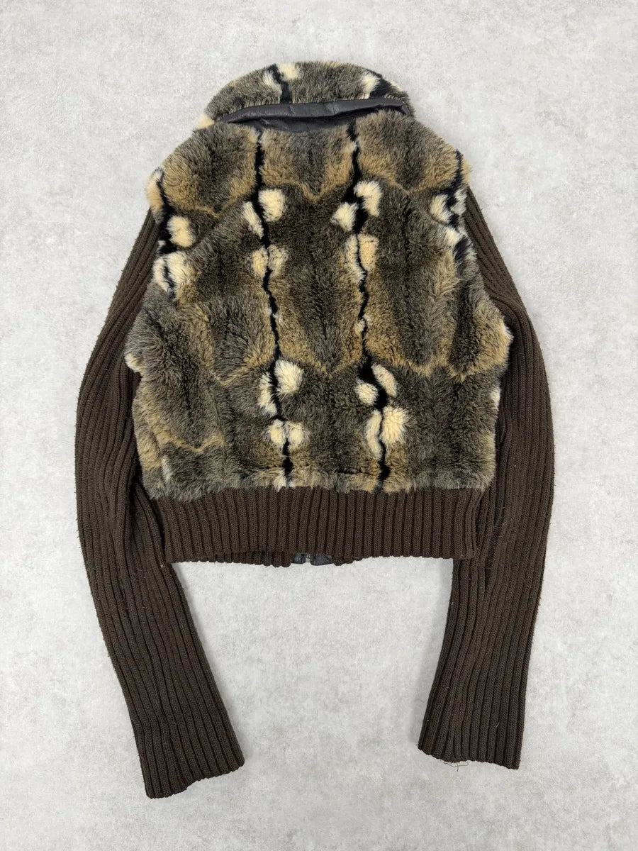 2000s Miss Sixty Fake Fur Brown Wool Sleeves Jacket foDcwPn 3