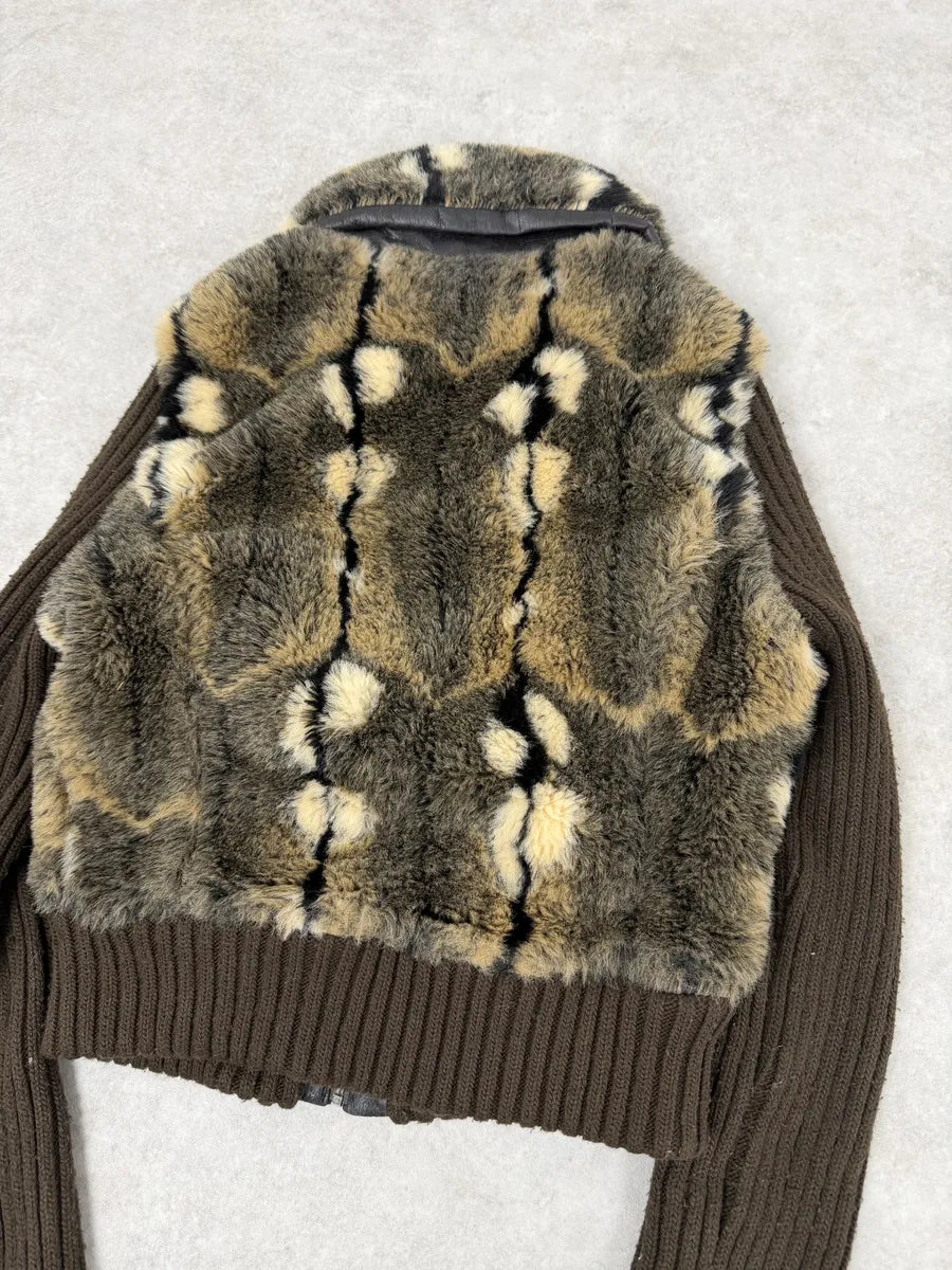 2000s Miss Sixty Fake Fur Brown Wool Sleeves Jacket foDcwPn 4