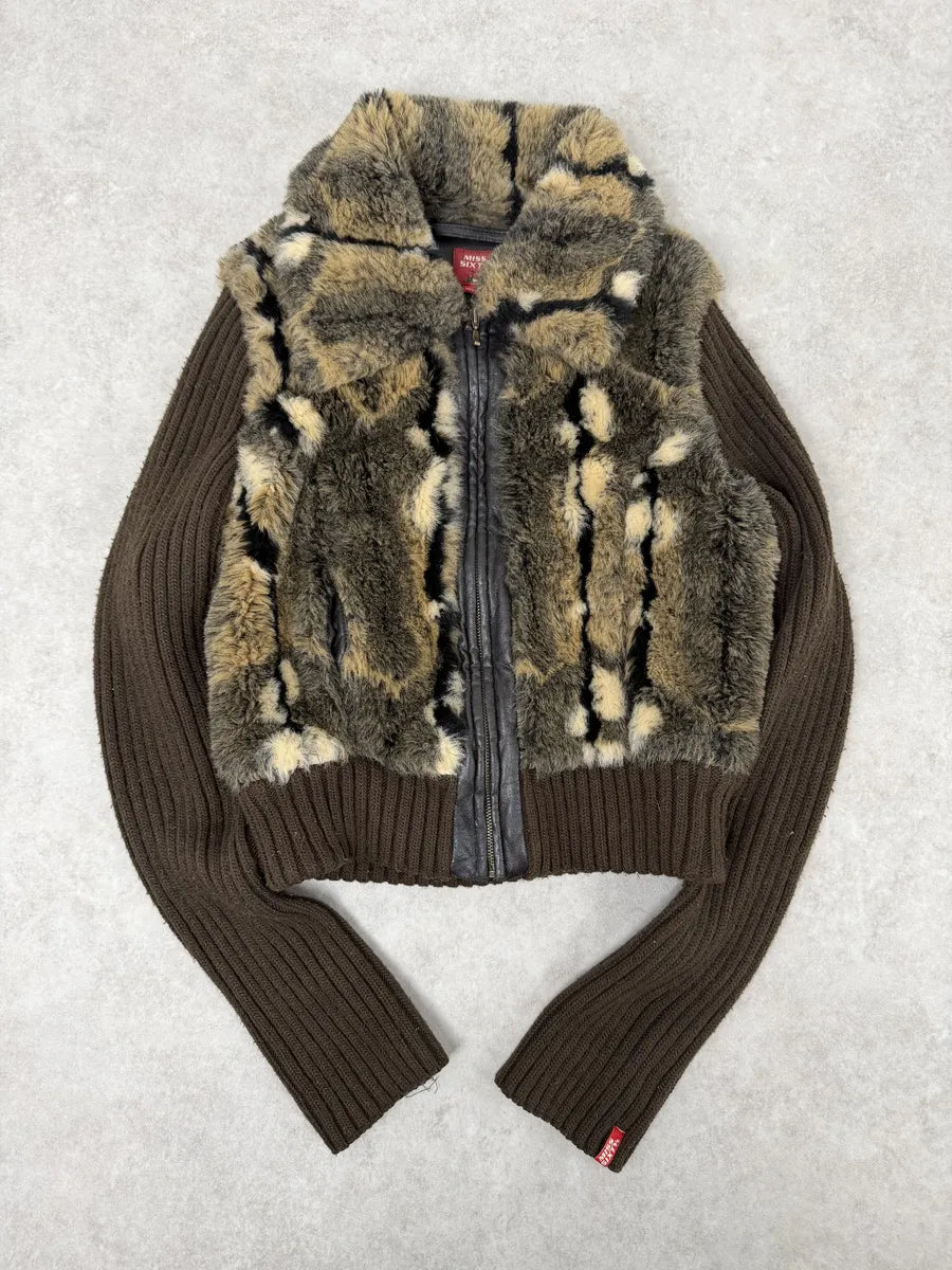 2000s Miss Sixty Fake Fur Brown Wool Sleeves Jacket foDcwPn 5