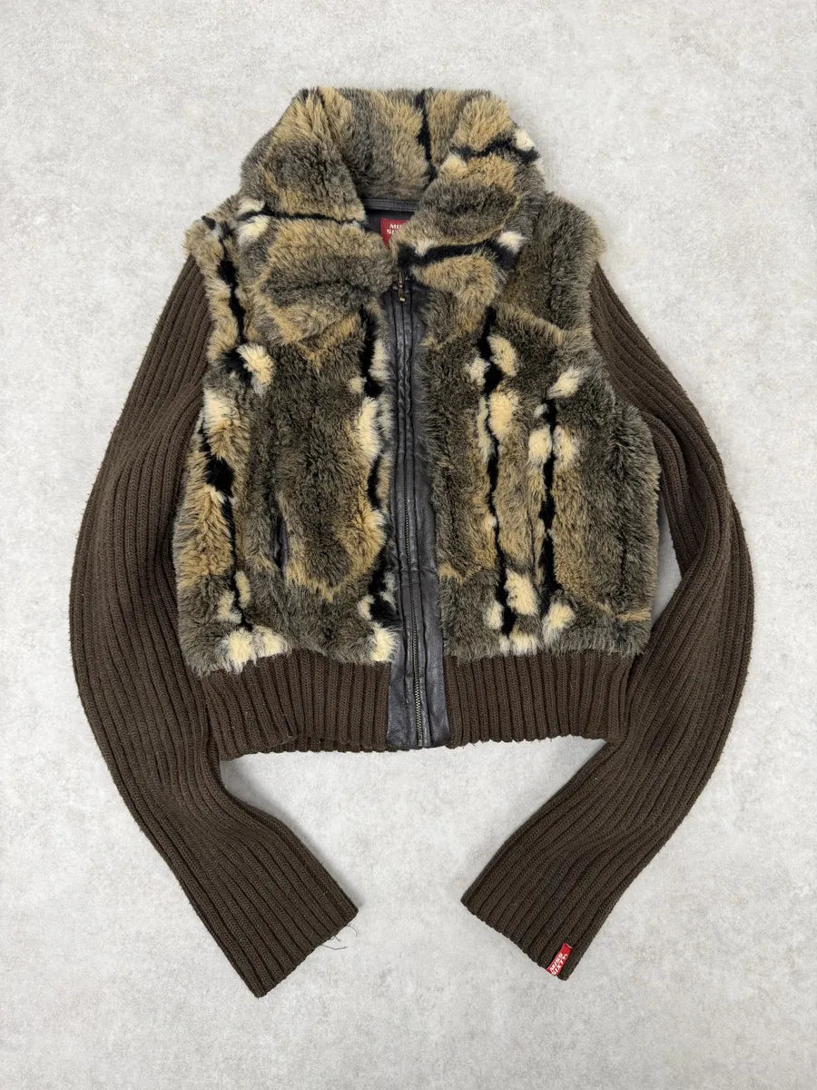 2000s Miss Sixty Fake Fur Brown Wool Sleeves Jacket foDcwPn 6