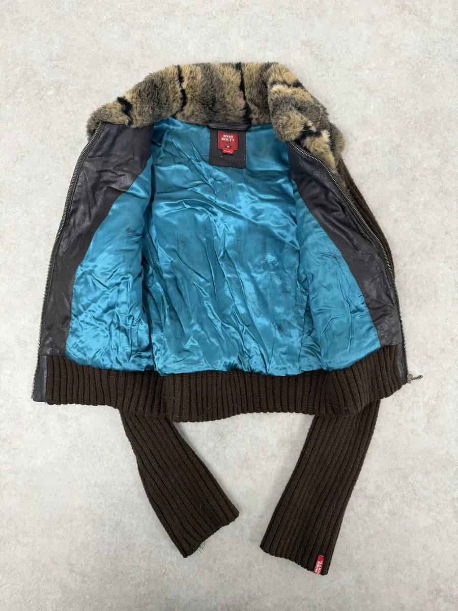 2000s Miss Sixty Fake Fur Brown Wool Sleeves Jacket foDcwPn 7