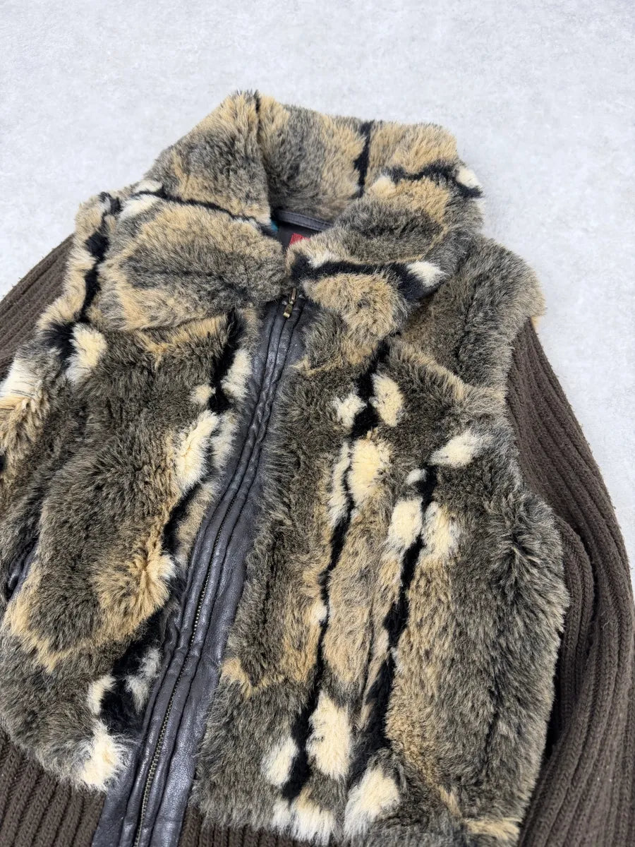 2000s Miss Sixty Fake Fur Brown Wool Sleeves Jacket foDcwPn 8