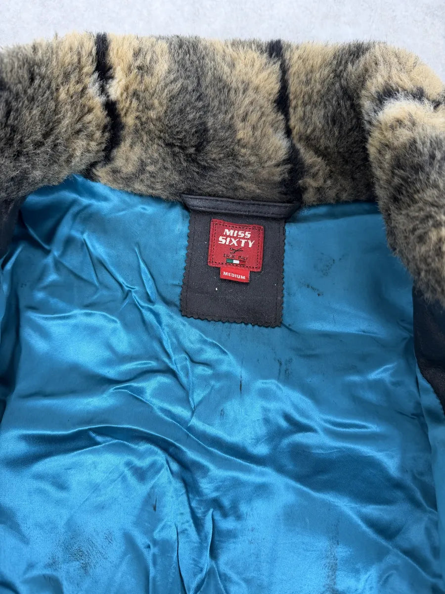 2000s Miss Sixty Fake Fur Brown Wool Sleeves Jacket foDcwPn 9