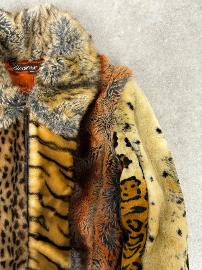 2000s Miss Sixty Leopard Tiger Patchwork Faux Fur Jacket fIrsbER 8