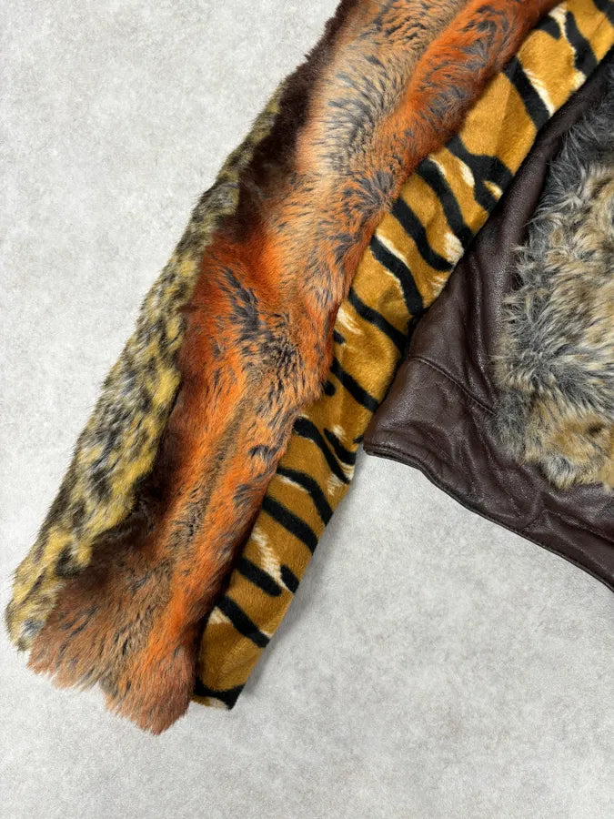 2000s Miss Sixty Leopard Tiger Patchwork Faux Fur Jacket fIrsbER 9