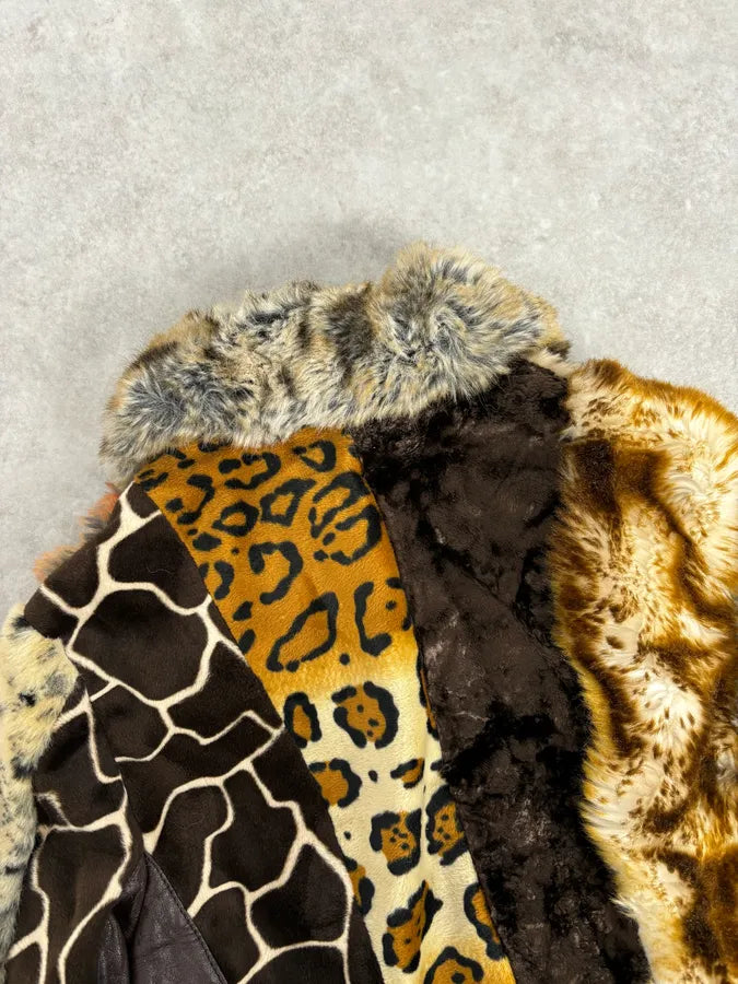 2000s Miss Sixty Leopard Tiger Patchwork Faux Fur Jacket fIrsbER 5