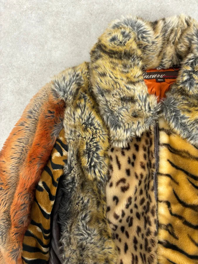 2000s Miss Sixty Leopard Tiger Patchwork Faux Fur Jacket fIrsbER 7