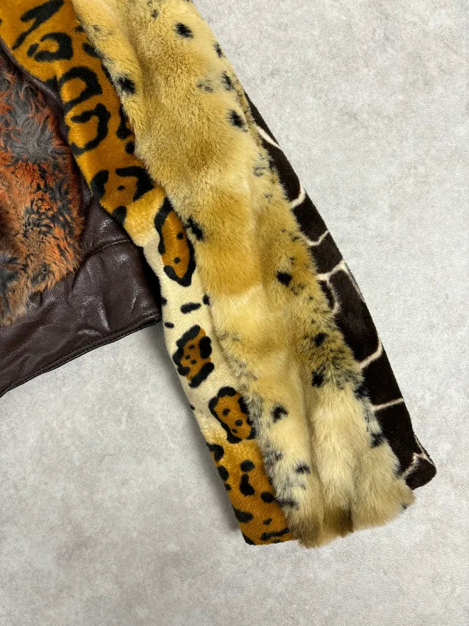 2000s Miss Sixty Leopard Tiger Patchwork Faux Fur Jacket fIrsbER 10