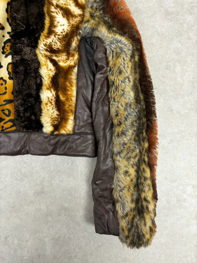 2000s Miss Sixty Leopard Tiger Patchwork Faux Fur Jacket fIrsbER 12