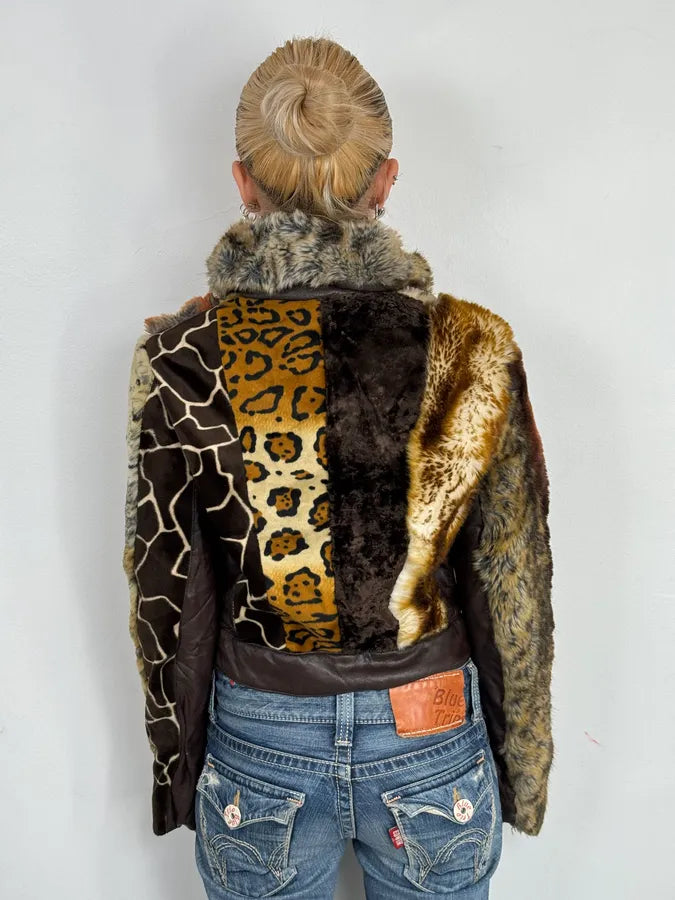 2000s Miss Sixty Leopard Tiger Patchwork Faux Fur Jacket fIrsbER 2