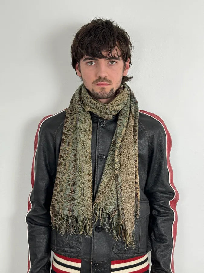 2000s Missoni Grey Khaki Wool Scarf rmNxlcv 0