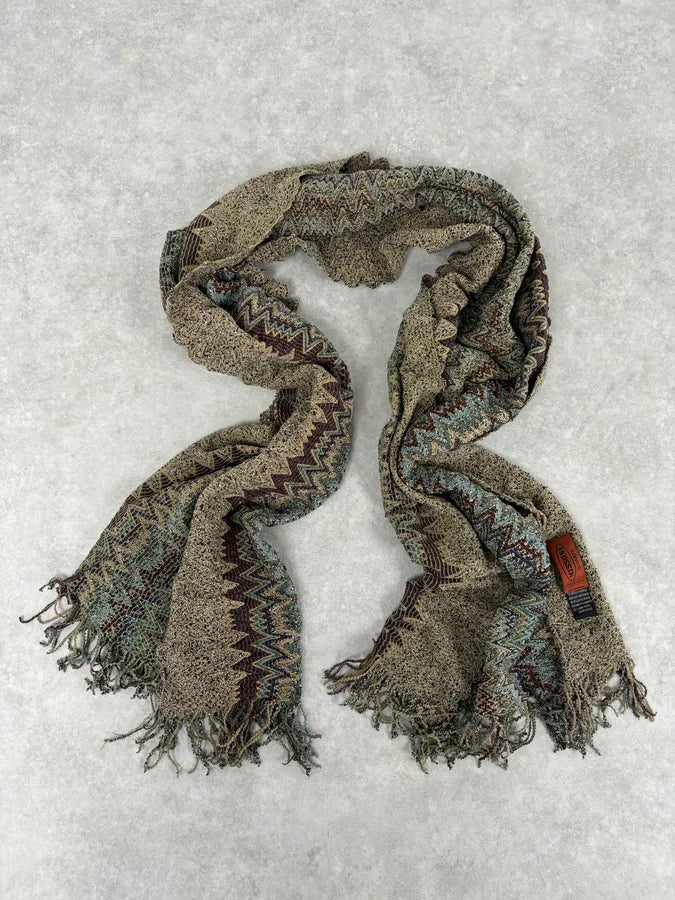 2000s Missoni Grey Khaki Wool Scarf rmNxlcv 1